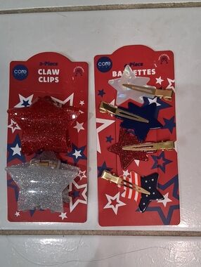 Core Red & Silver Star Hair Clips and Barrettes Set